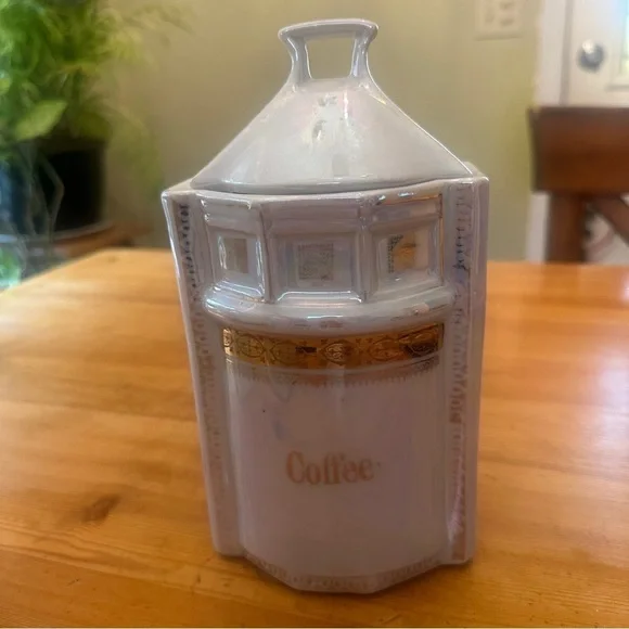 Vintage White Lusterware Germany Canister Set of Three Rice Tea Coffee - Picture 4 of 13